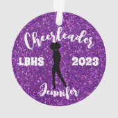 Gepersonaliseerd zwart & Paarse Cheerleading Ornam Ornament (achterkant)