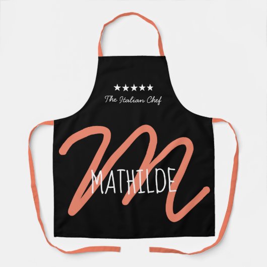 Gepersonaliseerd zwart roze Modern Script Monogram Schort (Voorkant)