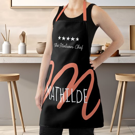 Gepersonaliseerd zwart roze Modern Script Monogram Schort