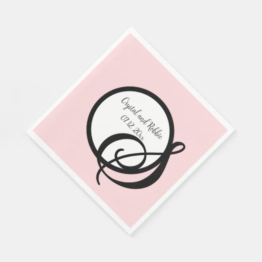 Gepersonaliseerd zwart roze monogram papier servet (Hoek)