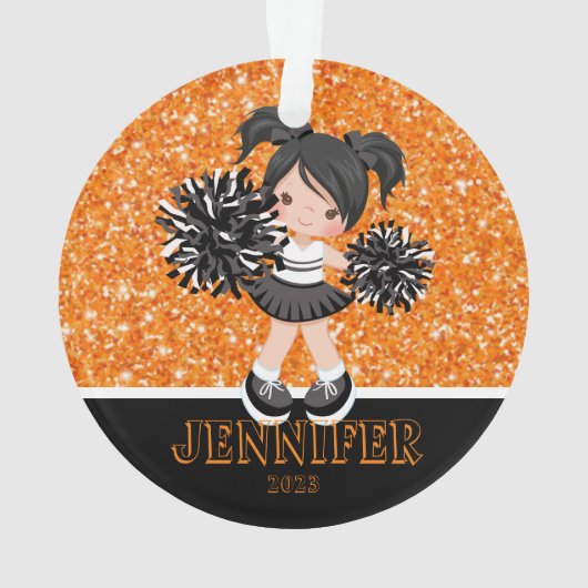 Gepersonaliseerd zwart & Sinaasappel Cheerleading Ornament (achterkant)