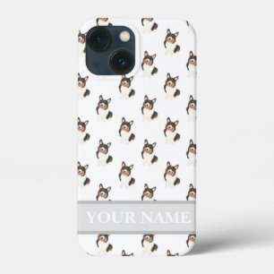 Gepersonaliseerd zwart, Tricolor Corgi Dog iPhone 13 Mini Hoesje