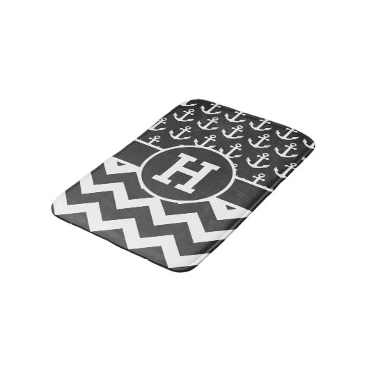 Gepersonaliseerd zwart wit Chevron Anchors Pattern Badmat (Gekanteld)
