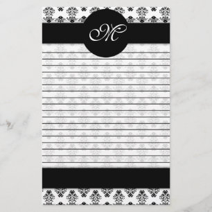 Gepersonaliseerd zwart-wit Damask led-monogram Briefpapier