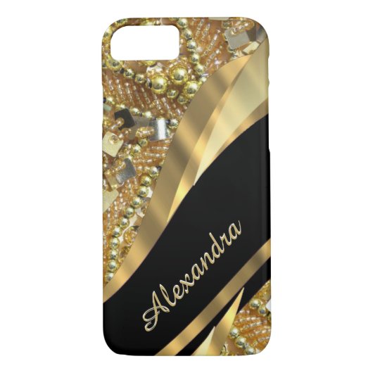 Gepersonaliseerd zwart-wit en goudverven Case-Mate iPhone case (Achterkant)