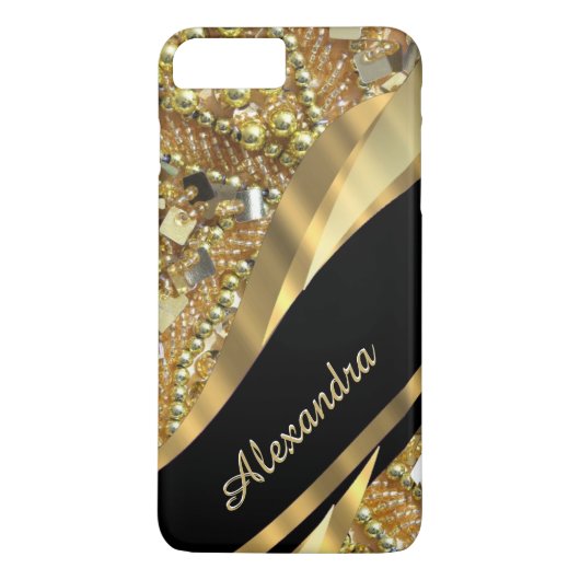 Gepersonaliseerd zwart-wit en goudverven Case-Mate iPhone case (Achterkant)