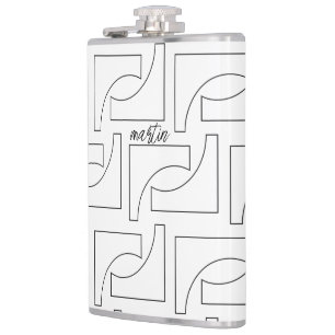 Gepersonaliseerd zwart-wit geometrisch patroon heupfles