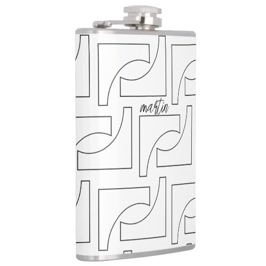 Gepersonaliseerd zwart-wit geometrisch patroon heupfles (Rechts)
