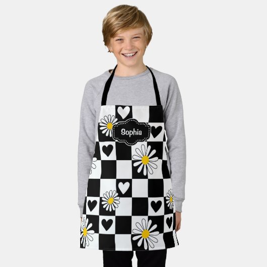 Gepersonaliseerd zwart wit geruit Schort (Gedragen)