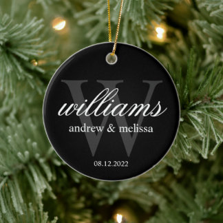 Gepersonaliseerd zwart-wit monogram keramisch ornament