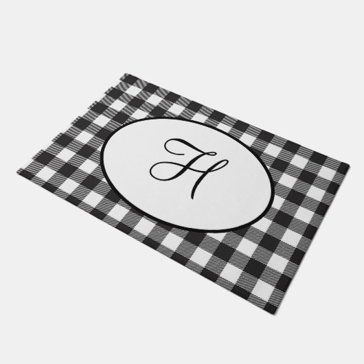 Gepersonaliseerd zwart-wit monogrammen deurmat (Schuin)