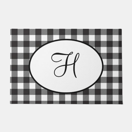 Gepersonaliseerd zwart-wit monogrammen deurmat (Voorkant)