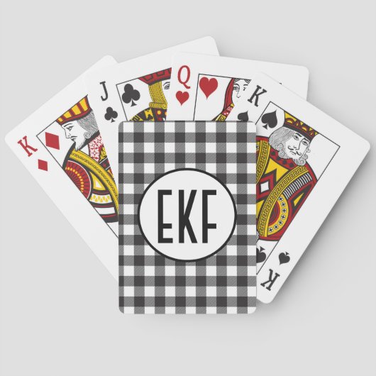 Gepersonaliseerd zwart-wit monogrammen pokerkaarten (Achterkant)