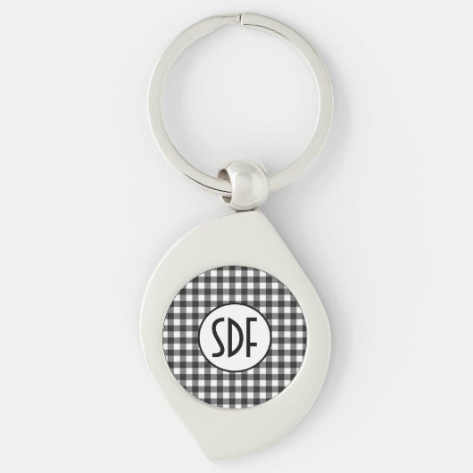 Gepersonaliseerd zwart-wit monogrammen sleutelhanger (Voorkant)