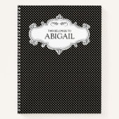 Gepersonaliseerd zwart-wit poka Dots Sketch Book Notitieboek (Voorkant)