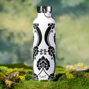 Gepersonaliseerd zwart-wit scrollwork patroon waterfles