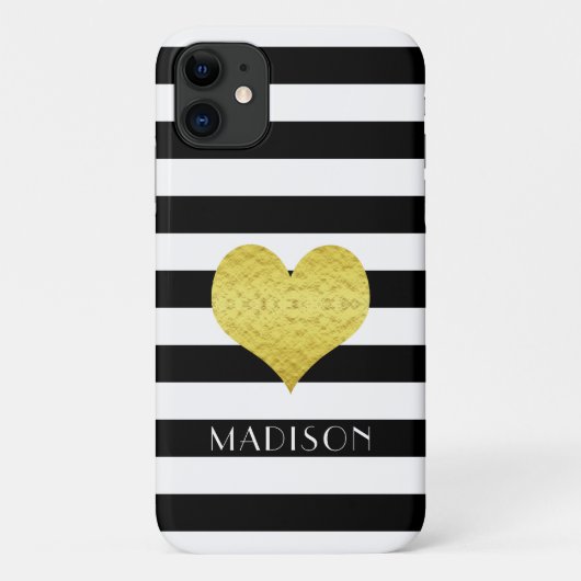 Gepersonaliseerd zwart wit streeppatroon Case-Mate iPhone case (Achterkant)