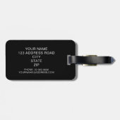 Gepersonaliseerd zwart-wit Striped Gold monogram Bagagelabel (Achterkant horizontaal)