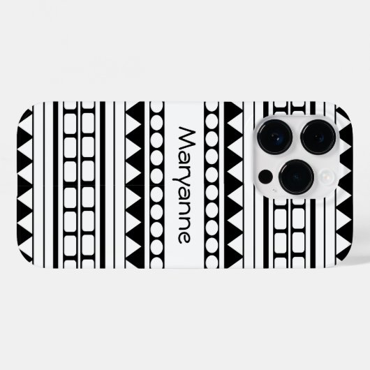 Gepersonaliseerd zwart-wit tribal stijl patroon Case-Mate iPhone case (Achterkant (horizontaal))
