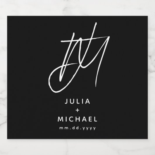 Gepersonaliseerd zwart-withuwelijk sparkling wijnetiket (Enkel label)