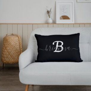 Gepersonaliseerd zwart-witmonogram Initiaal Kussen