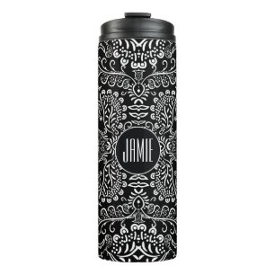 Gepersonaliseerd zwart-witpatroon thermosbeker