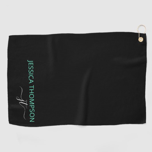 Gepersonaliseerd zwarte Blauwgroen legant moderne  Golfhanddoek (Horizontaal)