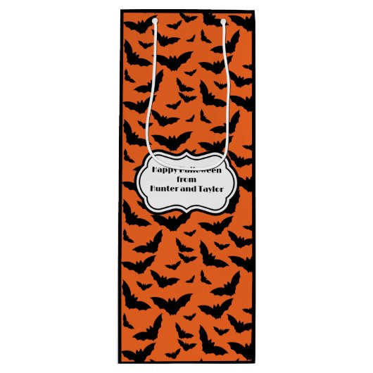 Gepersonaliseerd zwarte en Oranje Halloween vleerm Wijn Cadeautas (Voorkant)