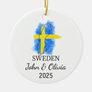 Gepersonaliseerd Zweden Ornament, Zweden Vlag Gift Keramisch Ornament