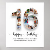 Gepersonaliseerde 16e Verjaardag Fotocollage Poste Poster (Voorkant)