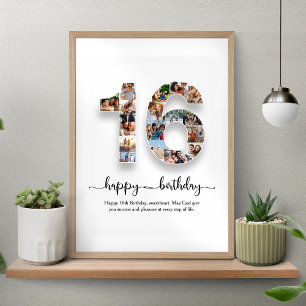 Gepersonaliseerde 16e Verjaardag Fotocollage Poste Poster