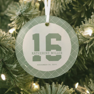 Gepersonaliseerde 16e verjaardag Modern en Elegant Glas Ornament