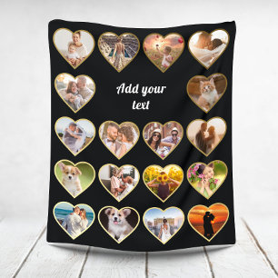 Gepersonaliseerde 18 Gouden Hart Fotocollage Fleece Deken