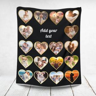 Gepersonaliseerde 18 Gouden Hart Fotocollage Fleece Deken