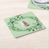 Gepersonaliseerde 1-afbeelding eucalyptusbladeren vierkante kartonnen onderzetter (Schuin)