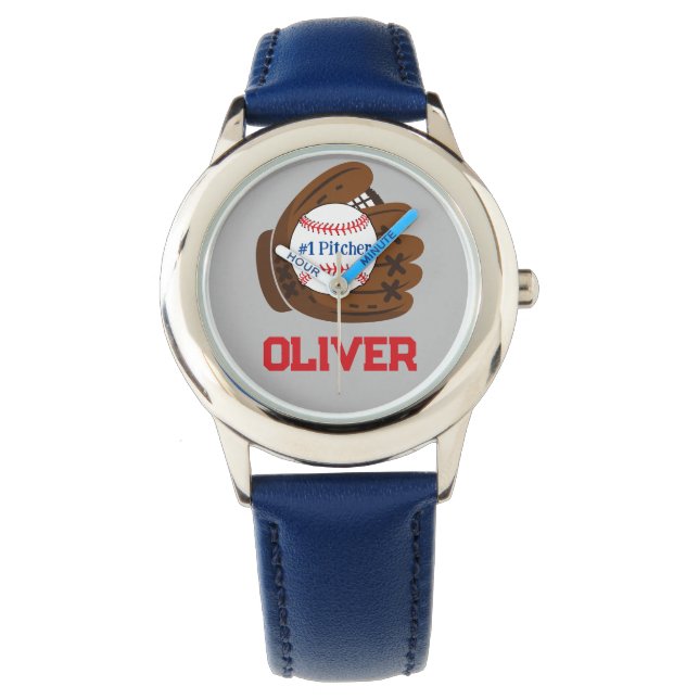 Gepersonaliseerde #1 Pitcher Boy's Baseball Horloge (Voorkant)