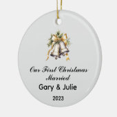 Gepersonaliseerde 1e Kerstmis Getrouwd Keepsake Keramisch Ornament (Links)