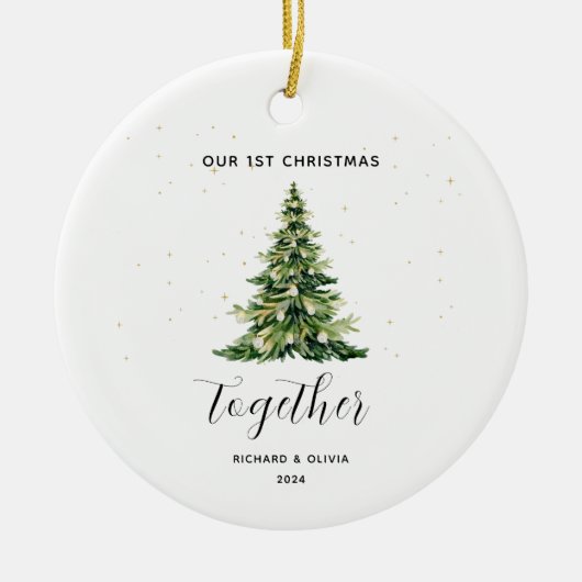 Gepersonaliseerde 1e Kerstmis Samen Paar Gift Keramisch Ornament (Voorkant)