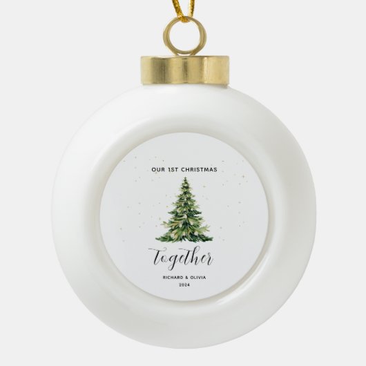 Gepersonaliseerde 1e Kerstmis Samen Paar Gift Keramische Bal Ornament (Voorkant)