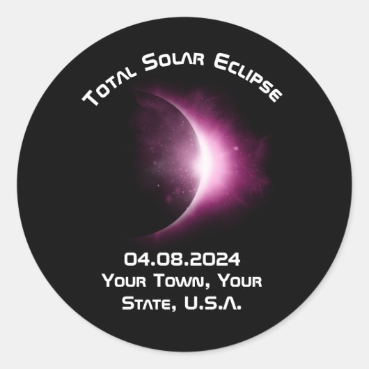 Gepersonaliseerde 2024 Solar Eclipse Pin Back Souv Ronde Sticker (Voorkant)