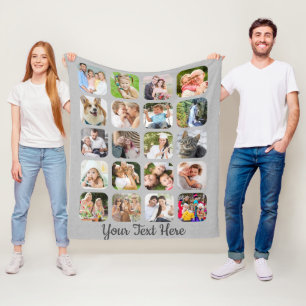 Gepersonaliseerde 20 Photo Collage Script Grijs Li Fleece Deken