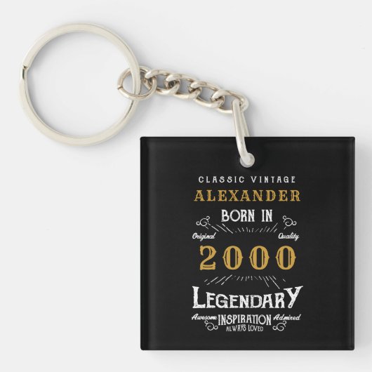 Gepersonaliseerde 21e Verjaardag Geboren 2000 Zwar Sleutelhanger (voorkant)