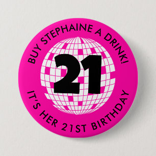 Gepersonaliseerde 21e verjaardag Koop me een Drink Ronde Button 7,6 Cm