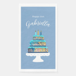 Gepersonaliseerde 21e verjaardag met blauwe en gou servet