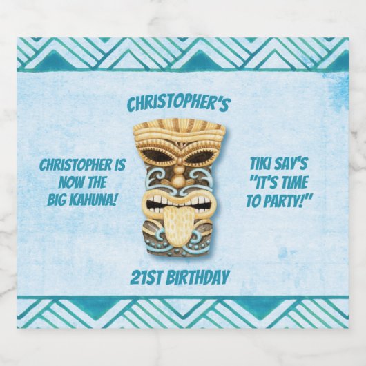Gepersonaliseerde 21e verjaardag Tiki Hawaiian Lua Bier Etiket (Enkel label)