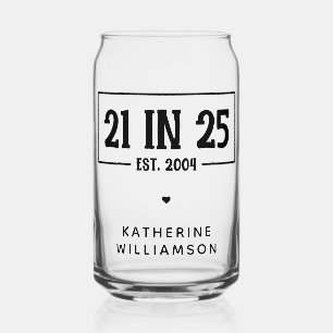 Gepersonaliseerde 21ste verjaardag 21 IN 25 EST 20 Blikvorm Glas