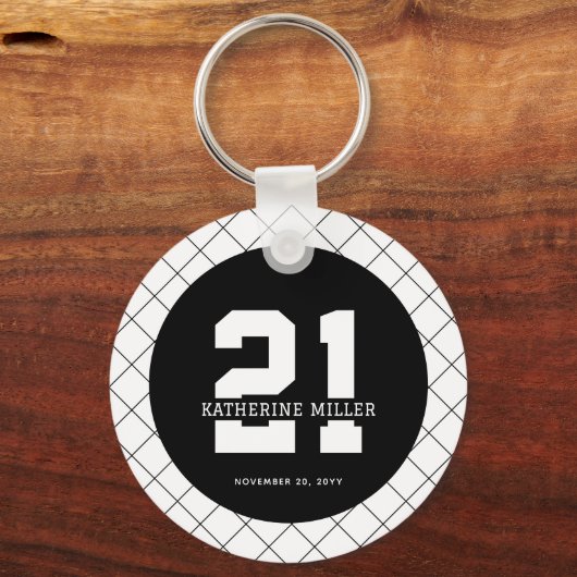 Gepersonaliseerde 21ste verjaardag Modern en Elega Sleutelhanger (Voorkant)