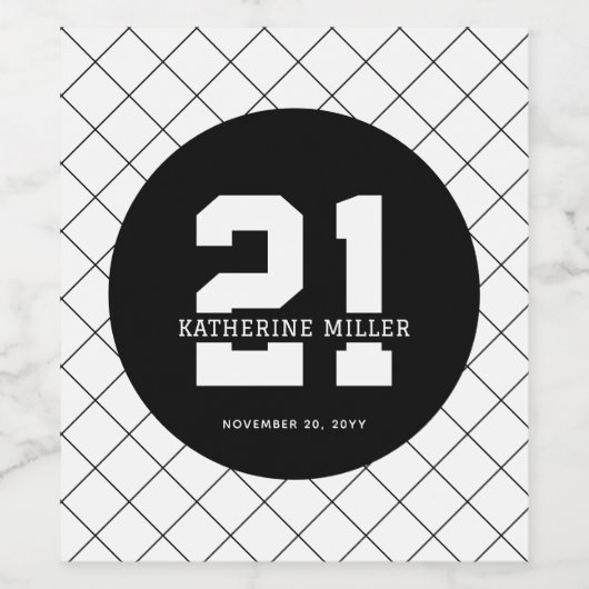 Gepersonaliseerde 21ste verjaardag Modern en Elega Wijn Etiket (Enkel label)