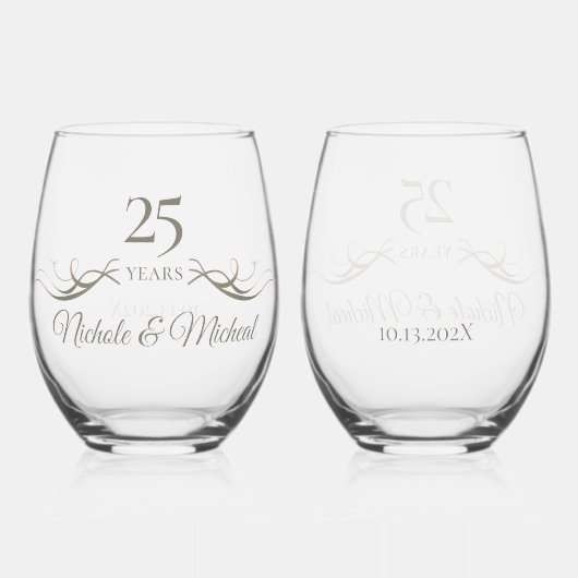 Gepersonaliseerde 25e Jubileum Keepsake Custom Gif Wijnglas Zonder Voet (Voorkant)