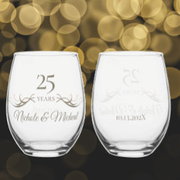 Gepersonaliseerde 25e Jubileum Keepsake Custom Gif Wijnglas Zonder Voet